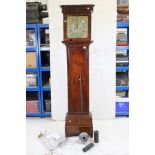 18th century Walnut 8 Day Longcase Clock by John Gavel, near London, the square hood housing a brass