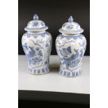 Pair of 20th century Chinese Blue and White Lidded Baluster Vases, marked to base, 44cm high