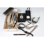 A small group of mixed collectables to include fountain pens, watches and pocket watches.