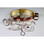 A collection of mainly 925 sterling silver jewellery to include bangles, fob medals, bracelets,