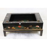 Chinese style Black and Gilt Lacquered Coffee Table with chinoiserie decoration including fish and