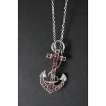 Silver anchor pendant / brooch set with rubellites