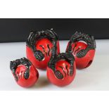 Set of Four graduating Chinese Painted Wooden Mokugyo Temple Bells / Drums, largest 21cm high