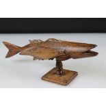 Pitcairn Island flying fish wood carving, mid 20th century