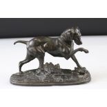 A cast spelter figure of a hunting dog with rabbit, stands approx 12cm in height.