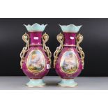 Pair of Late 19th / Early 20th century Continental Porcelain Mantle Vases, each with a hand