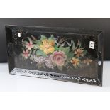 Metal tray with hand painted floral decoration, approx. 57cm x 30cm