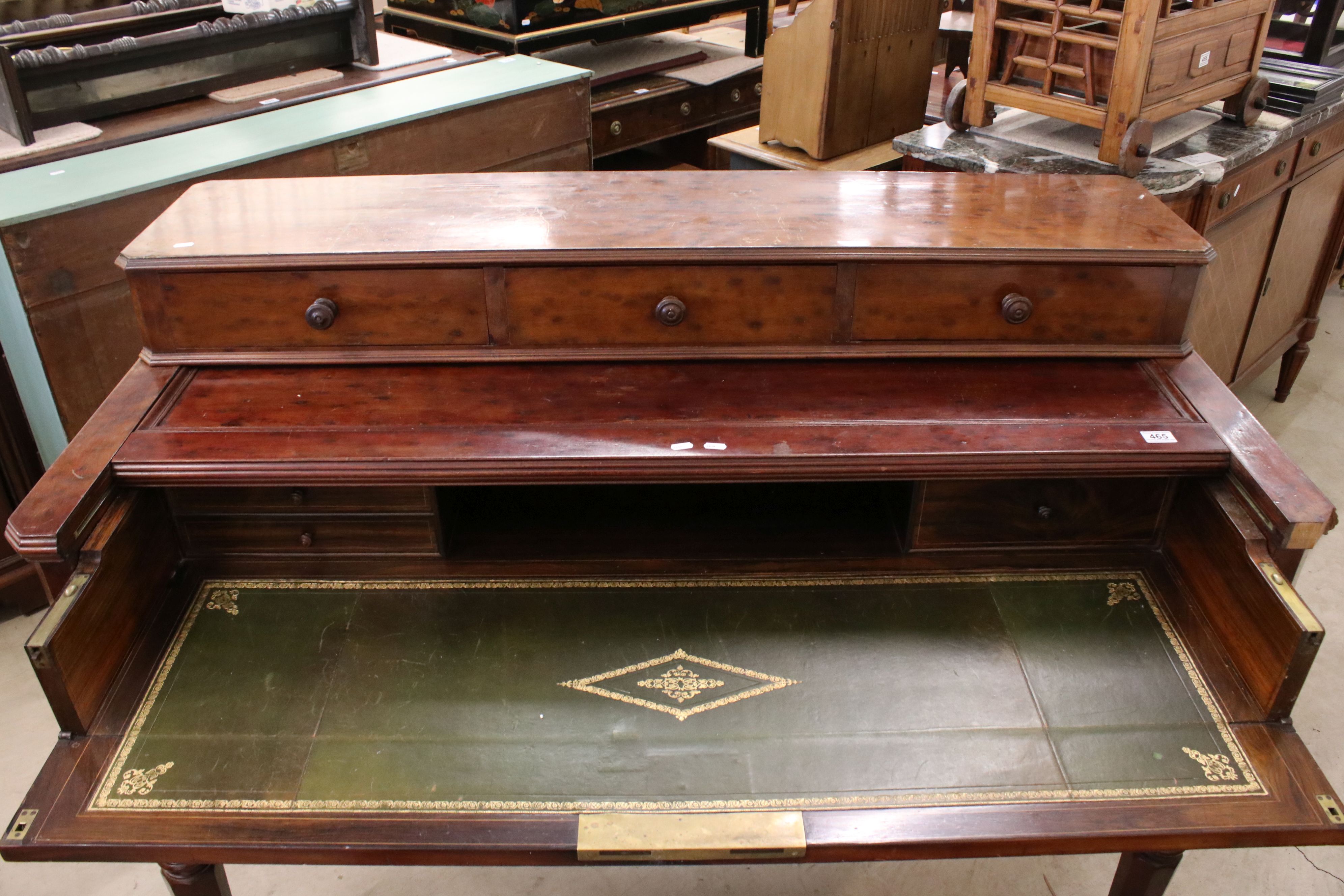 Victorian Desk, three upper drawers above a sliding secretaire with tooled leather inset and two - Image 2 of 11