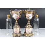 Pair of 19th century Porcelain Urn Table Lamps in the Sevres style with gilt metal mounts, painted