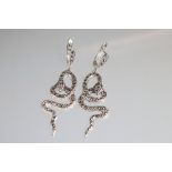 Pair of substantial silver and marcasite snake earrings