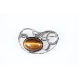 Silver and Tigers Eye Art Nouveau style brooch