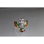 Silver and plique-a-jour owl ring