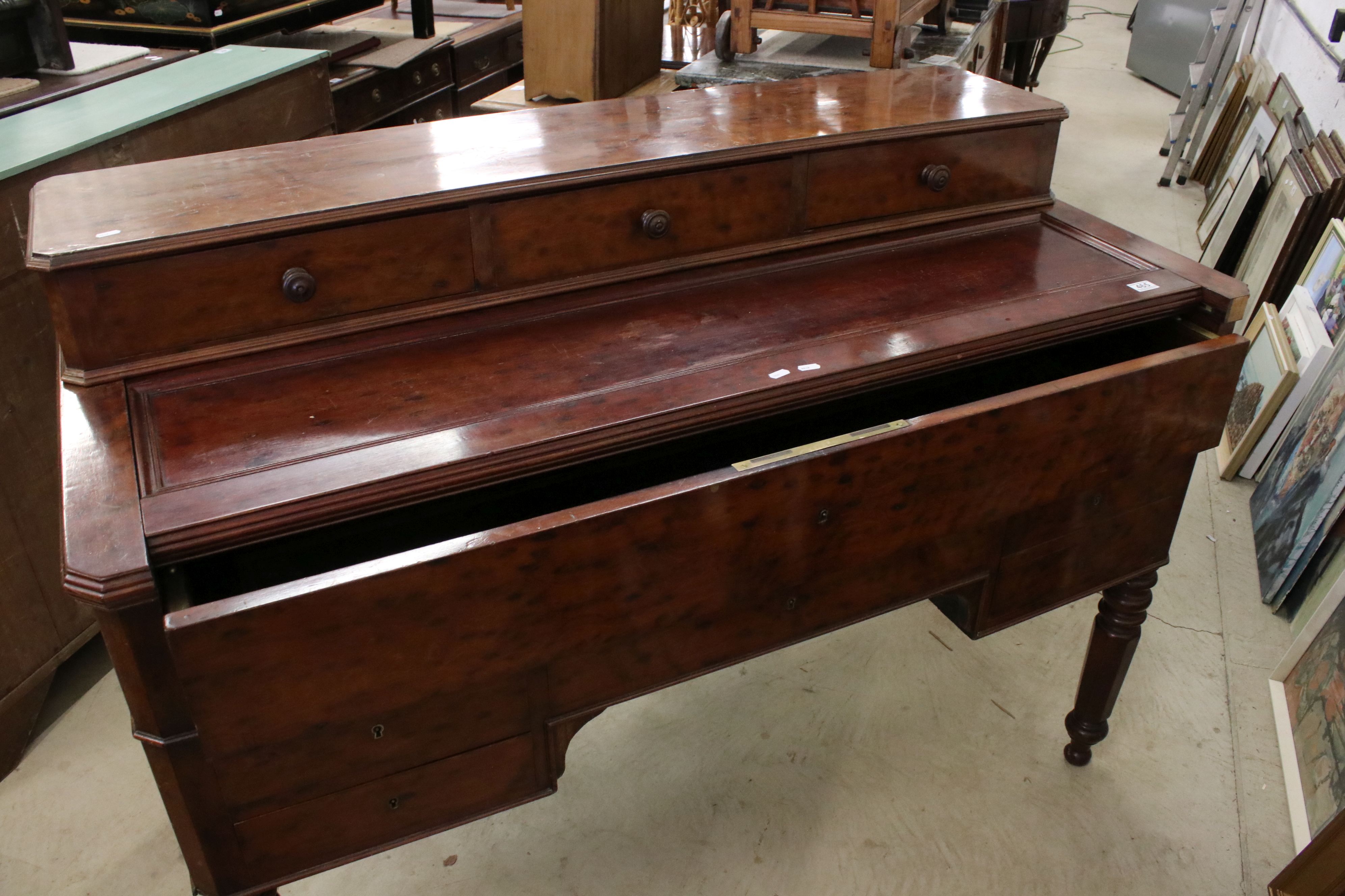 Victorian Desk, three upper drawers above a sliding secretaire with tooled leather inset and two - Image 6 of 11