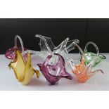 Studio Glass Splash Vase, 45cm long together with Two Studio Coloured Glass Vases and Two Coloured