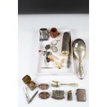 A group of mixed collectables to include a hallmarked silver vesta case, a pair of hallmarked