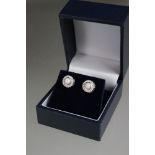 Cased pair of silver and CZ earrings with central opal panels