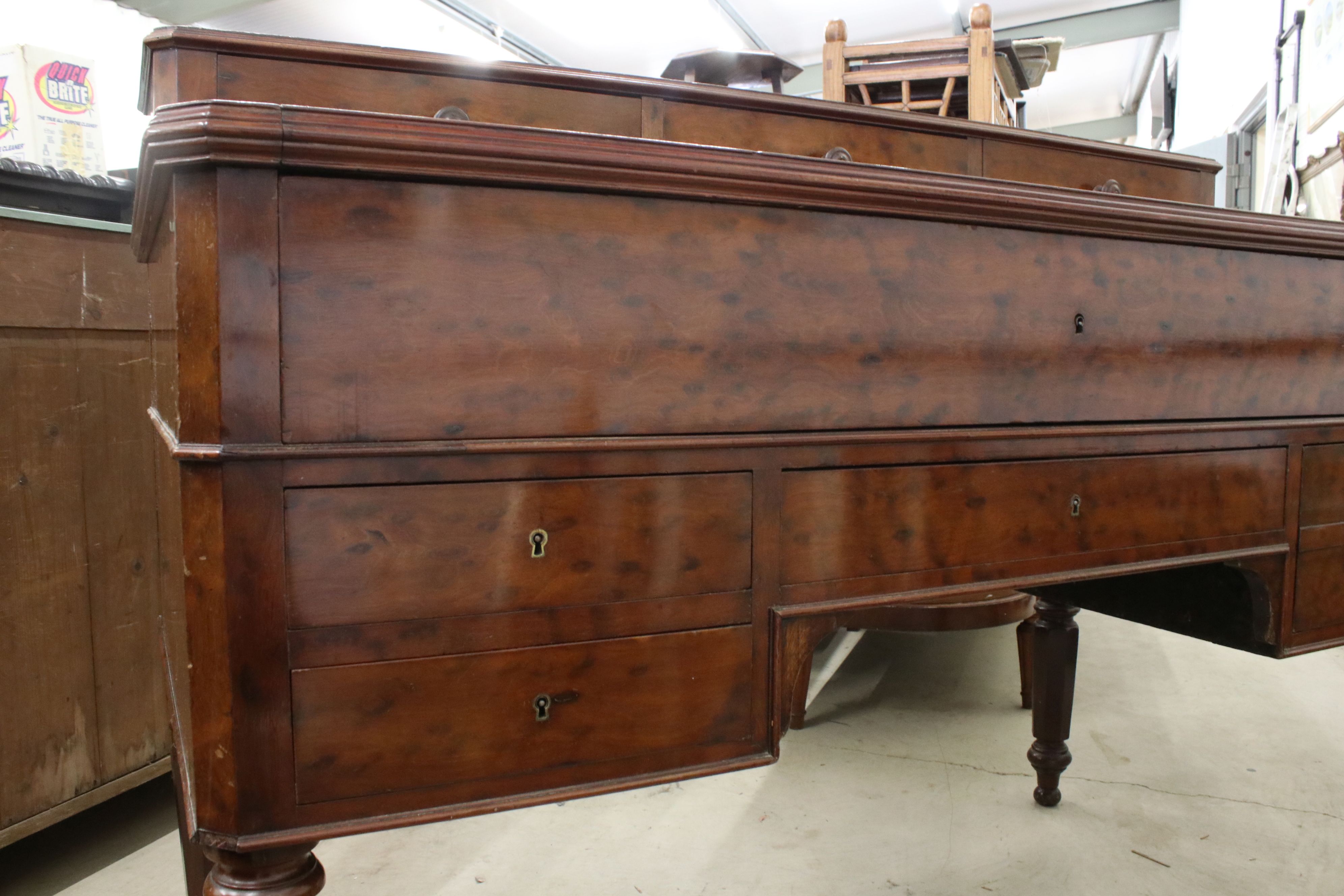 Victorian Desk, three upper drawers above a sliding secretaire with tooled leather inset and two - Image 8 of 11