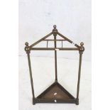 Edwardian Brass Corner Stick Stand, 39cm wide x 65cm high