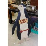 Cut-out Painted ' This Way ' Sign in the form of a Penguin, 120cm high