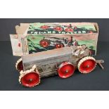 Boxed Triang Tractor Number 3 tinplate clockwork model in silver with red wheels, cream treads