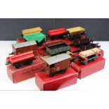 13 Boxed Hornby O gauge items of rolling stock to include No 1 Goods Van, Goods Brake Van, Flat