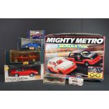 Boxed Scalextric Mighty Metro set with both slot cars plus 6 x boxed diecast models to include