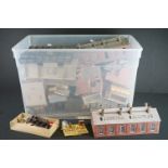 Collection of OO gauge model railway cardboard trackside buildings plus accessories