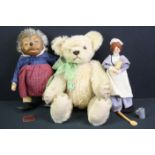 Steiff Mecki hedgehog plus a Hermann Bear with tag and a felt & wire doll (3)