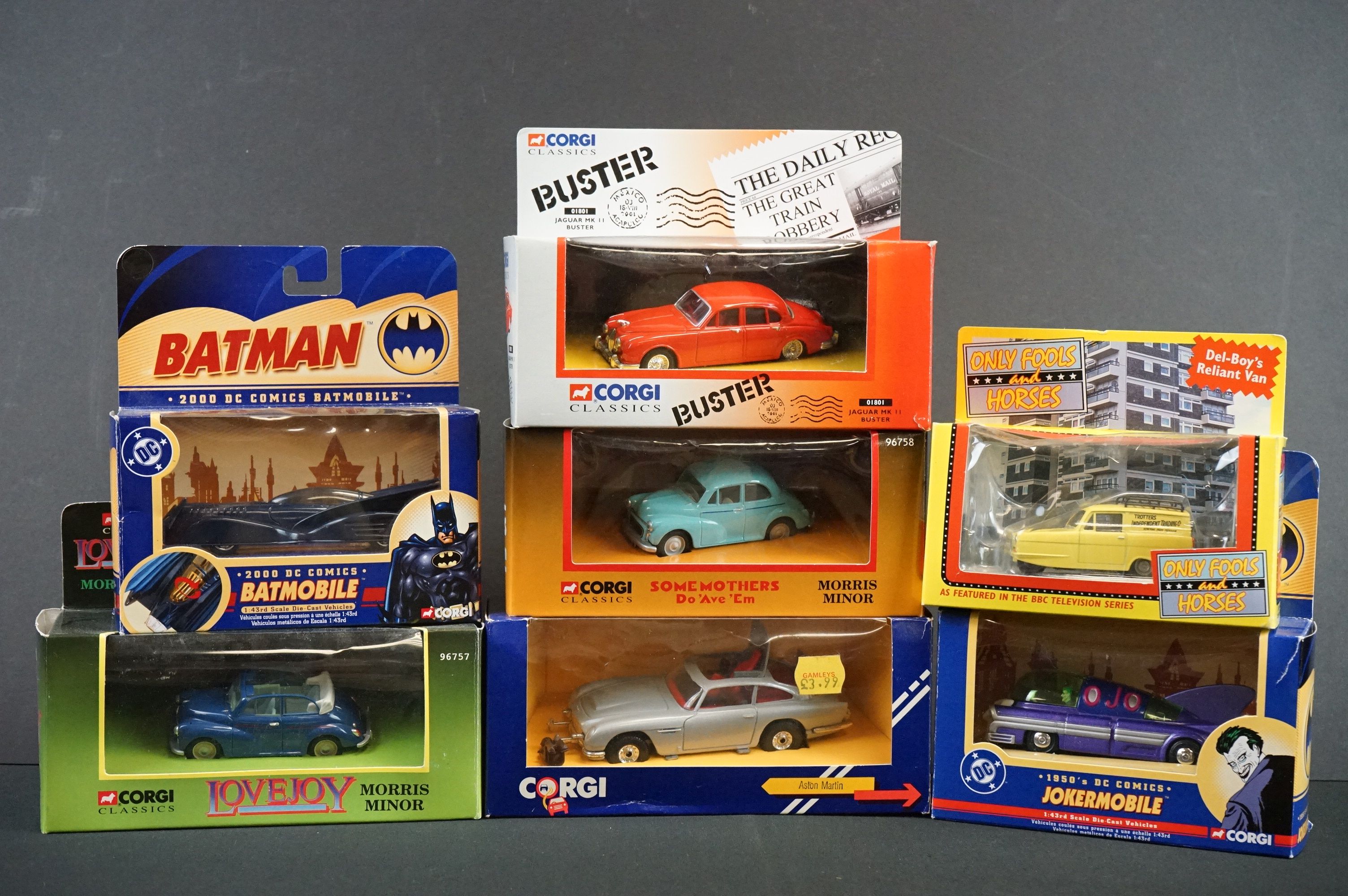 Seven boxed TV related diecast models to include 2 x Corgi Batman (1950's Jokermobile & 2000
