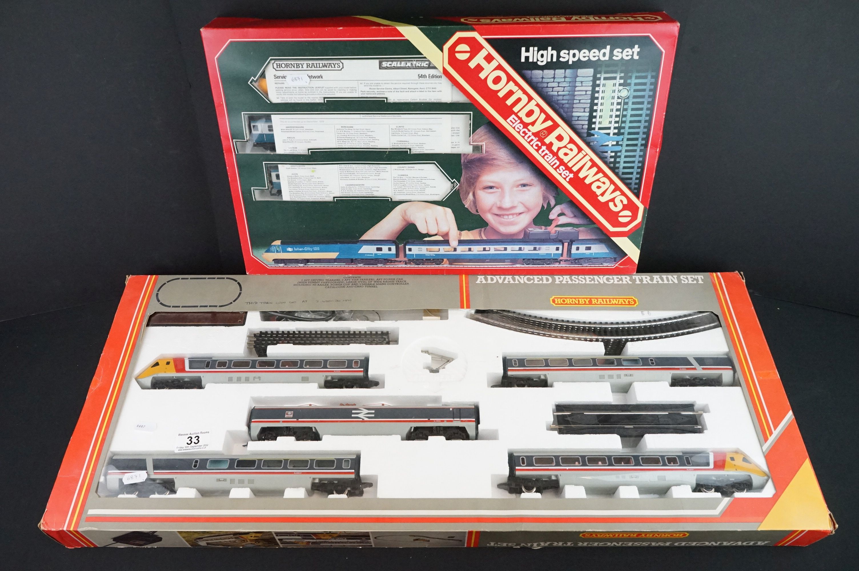 Two boxed Hornby OO gauge electric train sets to include R543 Advanced Passenger Train Set and