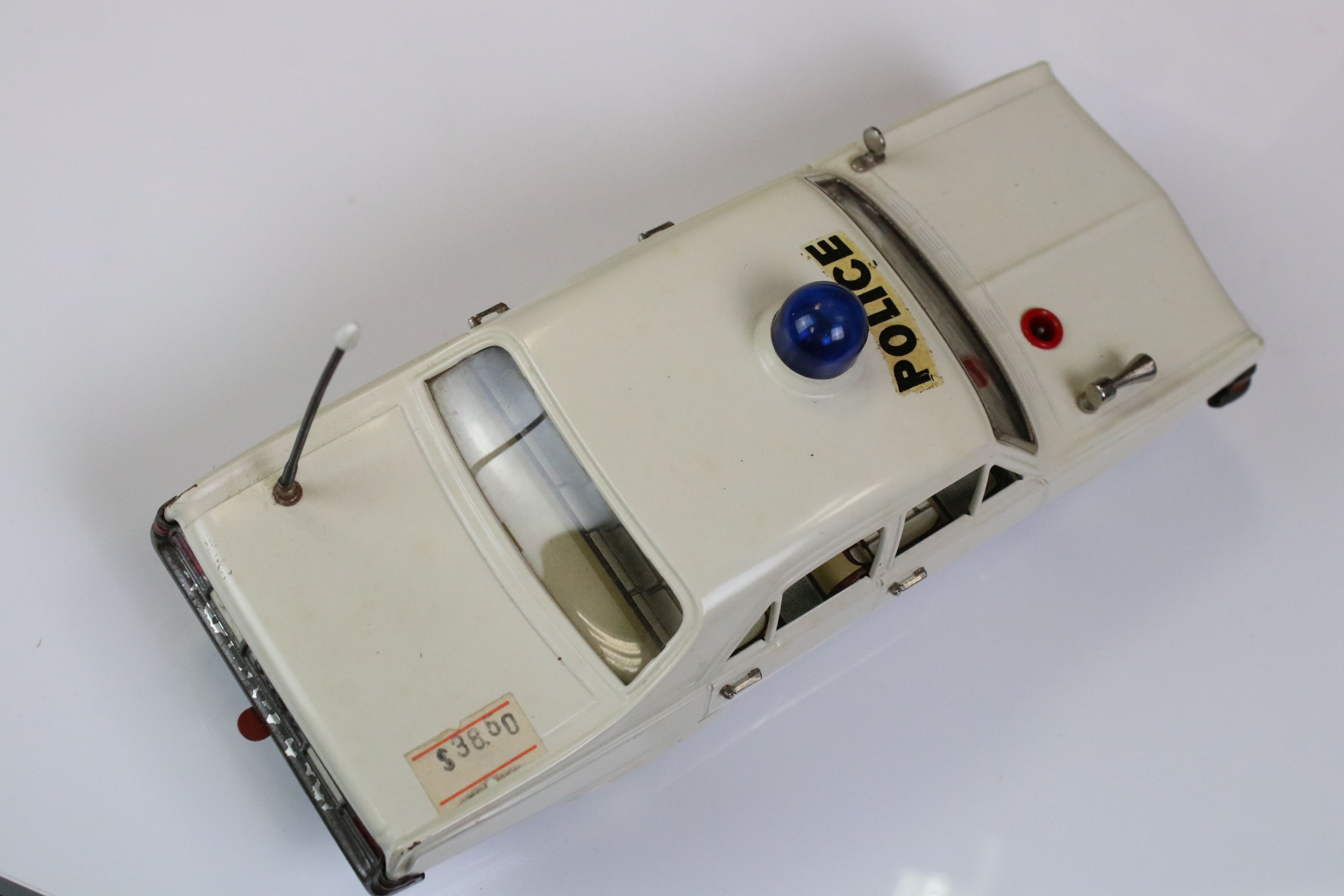 Boxed Schuco Alarm-Car 5340 Opel Admiral tin plate Police car in white, with aerial, blue light - Bild 5 aus 7