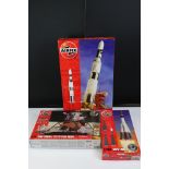 Three Boxed & unbuilt Airfix space-related plastic model kits, to include Saturn V Skylab 1:144