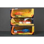 Three boxed Corgi diecast model helicopters to include 2 x 924 Bell Rescue Helicopter (variants) and