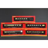 Five boxed Hornby OO gauge items of Pullman rolling stock to include R4430, R4485, R4164A, R4387 and