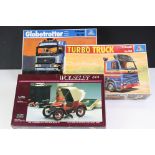 Three boxed plastic model kits to include 2 x 1/24 Italeri (752 Globetrotter & 755 Turbo Truck)