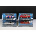 Four cased Scalextric slot cars to include C3722 Aston Martin DB5 red, C3952 Jaguar E Type