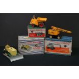 Three boxed Dinky Supertoys diecast models to include 562 Dumper Truck in yellow, 961 Blaw-Knox