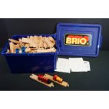 Collection of wooden Brio to include trains, track & signals contained in a Brio box