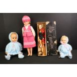 Four mid 20th C onwards plastic dolls to include Beauty Queen Miss Seventeen, Palitoy Sheena & 2 x