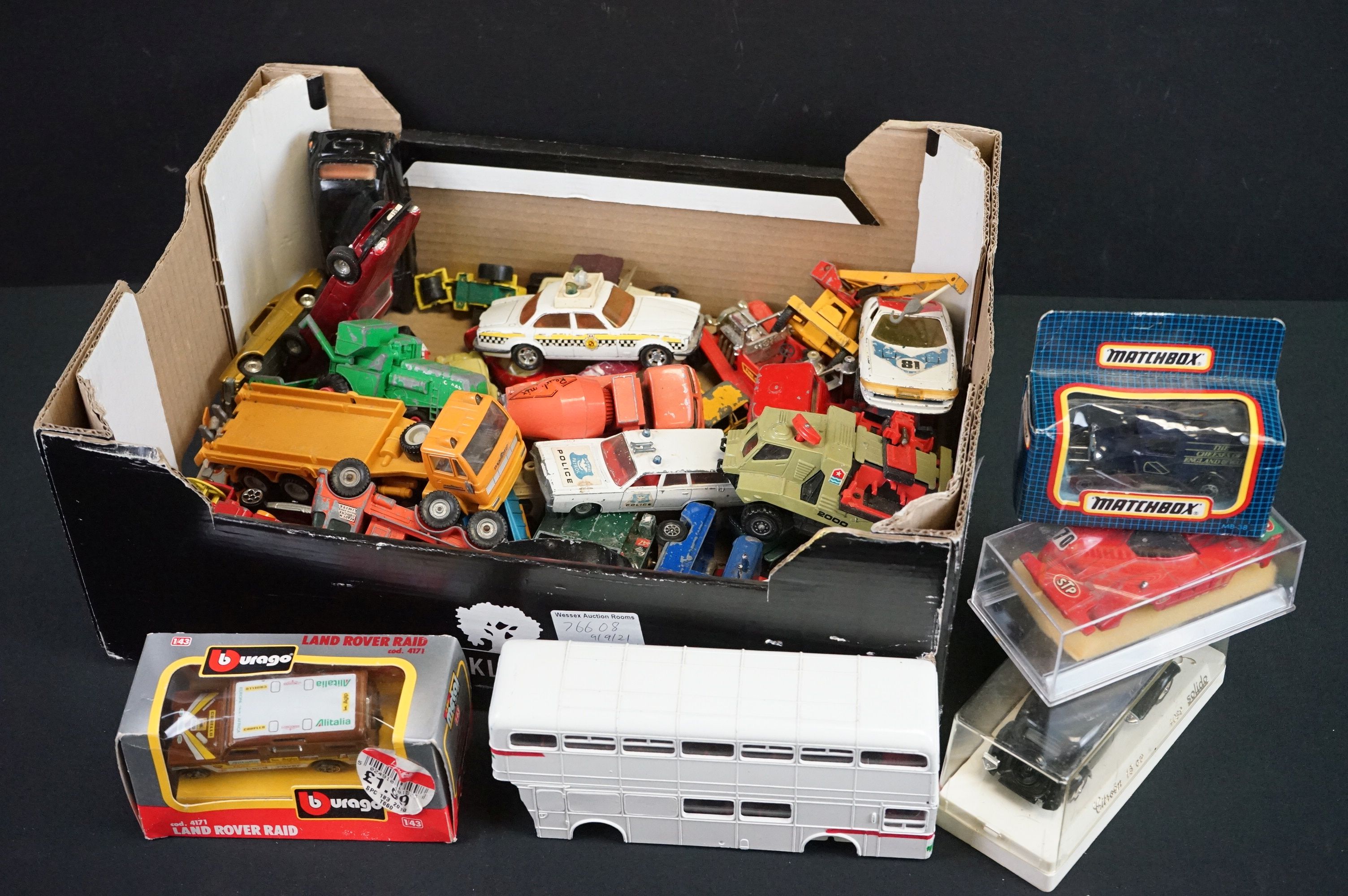 Collection of boxed & unboxed play worn diecast models to include Matchbox, Solido, Corgi, Burago