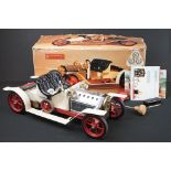 Boxed Mamod Steam Roadster in white, good condition with tatty box