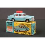 Boxed Corgi 236 Motor School Car Austin A60 De Luxe Saloon diecast model, with pale blue body, red