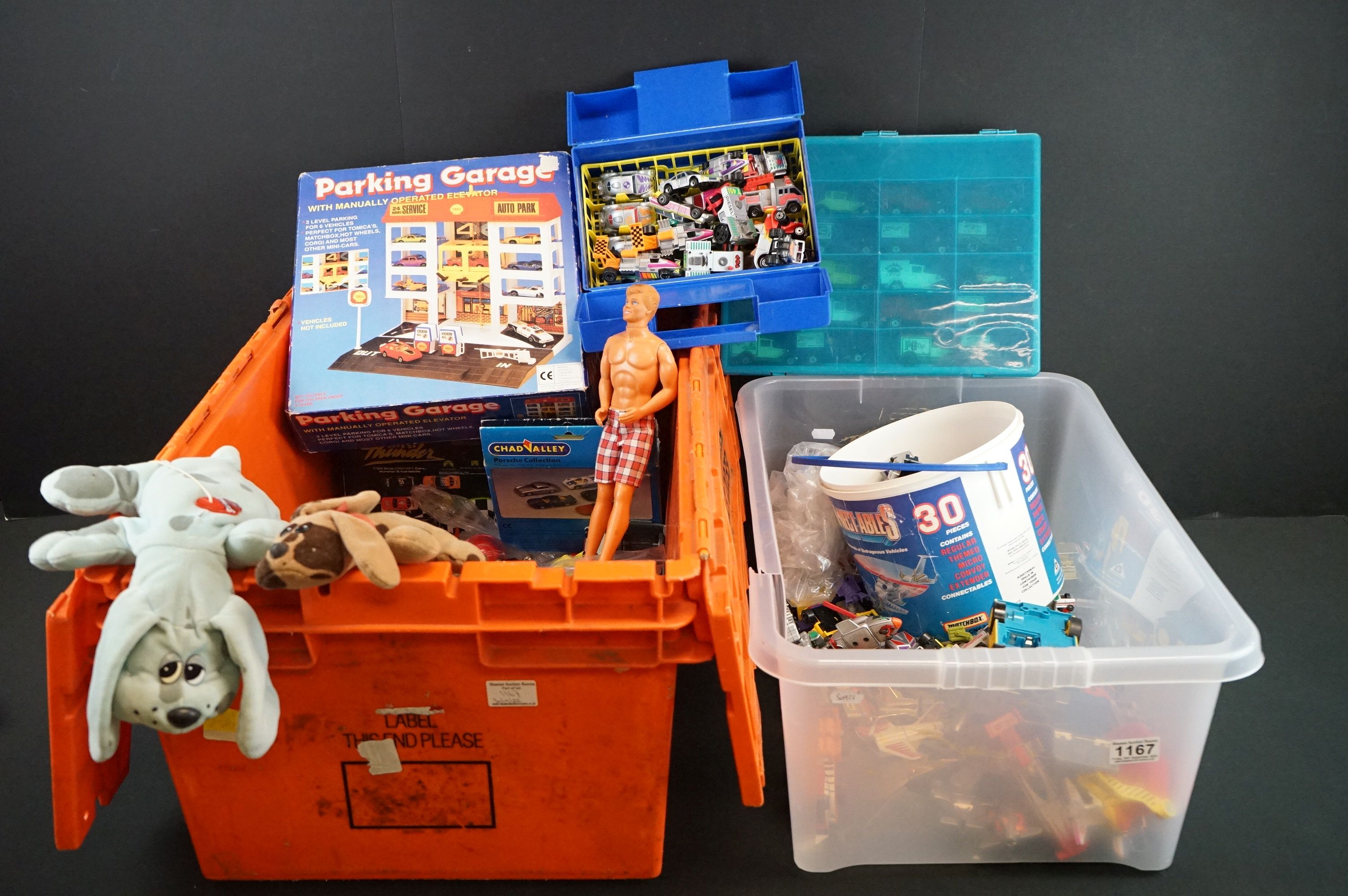 Collection of diecast & plastic models, teddies, etc, to include Matchbox Connectables, Matchbox