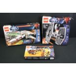 Star Wars - Three boxed Lego Star Wars sets to include 9496 Desert Skiff, 9492 TIE Fighter & 9493