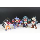 Four play worn Mattel Street Sharks to include Moby Lick, Pool Shark Ripster, Super Slammu & Moto