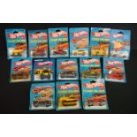 12 Carded Mattel Hot Wheels diecast models, all unopened variants, some card bend and