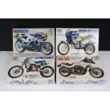 Four boxed Tamiya plastic model motorbike kits to include 14055 Honda NSR500 Grand Prix Racer, 14054