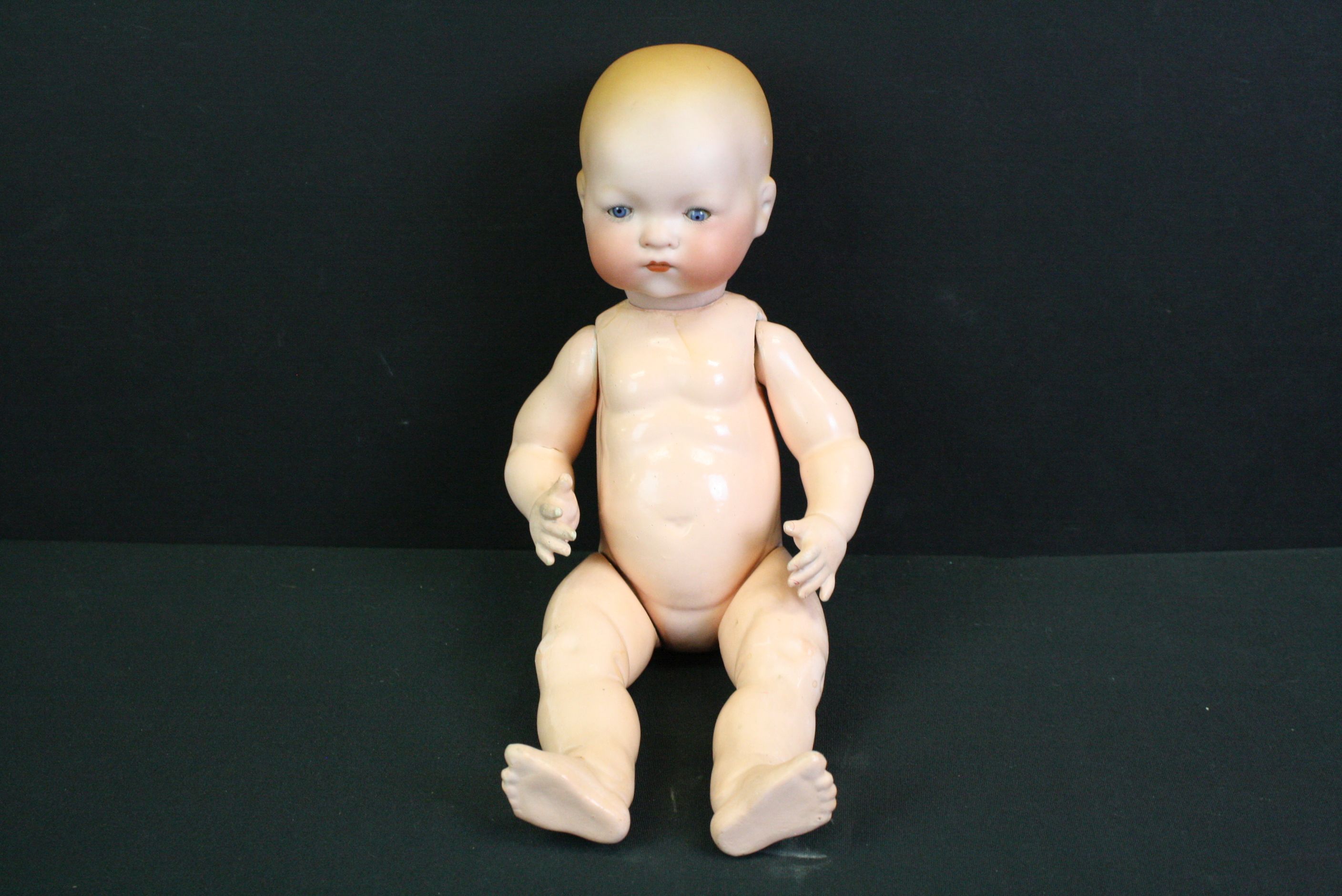Early 20th C Armand Marseille Bisque headed baby doll, sleeping eyes, composition body, marked ' A.M