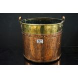 Early 19th century Copper and Brass Riveted Bucket with swing iron handle and poker work etching '