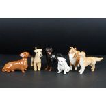 Six Beswick porcelain dog figures to include 3379 Bulldog, 1814 Collie, 1460 Dachshund, 3270